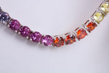 Rainbow Cubic Zirconia set Tennis Necklace, made from solid Sterling Silver, 20 Inches Long x 4 mm wide