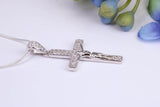 Small 32 mm Long Cubic Zirconia set Crucifix Necklace, Made From Solid Cast Silver, Complete With Silver Chain