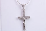 Small 32 mm Long Cubic Zirconia set Crucifix Necklace, Made From Solid Cast Silver, Complete With Silver Chain