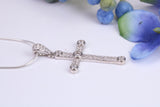 Small 32 mm Long Cubic Zirconia set Cross Necklace, Made From Solid Cast Silver, Complete With Silver Chain