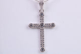 Small 32 mm Long Cubic Zirconia set Cross Necklace, Made From Solid Cast Silver, Complete With Silver Chain