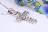 45 mm Long Cubic Zirconia Encrusted Cross Necklace, made from solid Sterling Silver