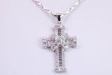 31 mm Long Cubic Zirconia Encrusted Cross Necklace, made from solid Sterling Silver