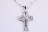 31 mm Long Cubic Zirconia Encrusted Cross Necklace, made from solid Sterling Silver