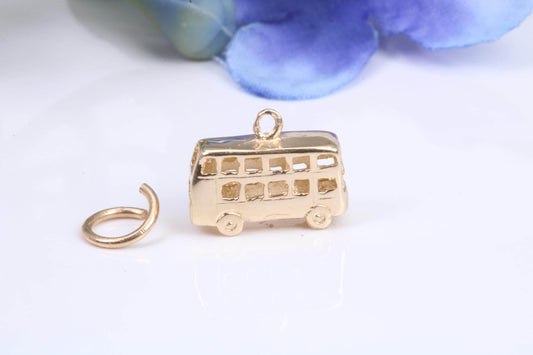 London Bus Charm, Traditional Charm, Made from Solid Yellow Gold, British Hallmarked, Complete with Attachment Link