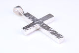 Large Hammered Finish 57 mm Long, Chunky Cross with Good Weighty Feel, High Polished Finish, Made From Solid Cast Silver, British Hallmarked