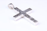Large Hammered Finish 57 mm Long, Chunky Cross with Good Weighty Feel, High Polished Finish, Made From Solid Cast Silver, British Hallmarked