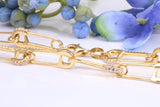 Safety Pin Links Chain, Gold Plated and set with top graded Cubic Zirconia, made from solid Sterling Silver, 30 Inches Long x 7.5 mm wide