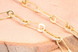 Safety Pin Links Chain, Gold Plated and set with top graded Cubic Zirconia, made from solid Sterling Silver, 30 Inches Long x 7.5 mm wide