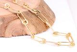 Safety Pin Links Chain, Gold Plated and set with top graded Cubic Zirconia, made from solid Sterling Silver, 30 Inches Long x 7.5 mm wide