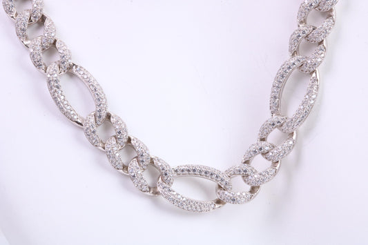 Gents heavy Flat Diamond cut Cubic Zirconia set Curb Links, made from solid Sterling Silver, 20 Inches Long x 10 mm wide