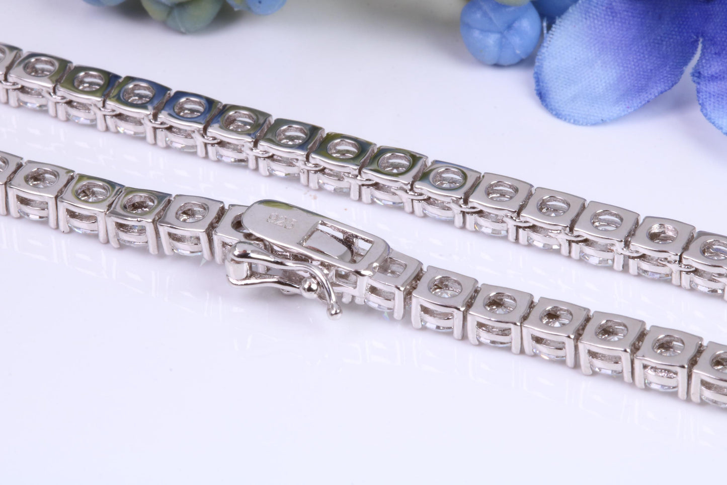 Cubic Zirconia set Tennis Necklace, made from solid Sterling Silver, 20 Inches Long x 4 mm wide