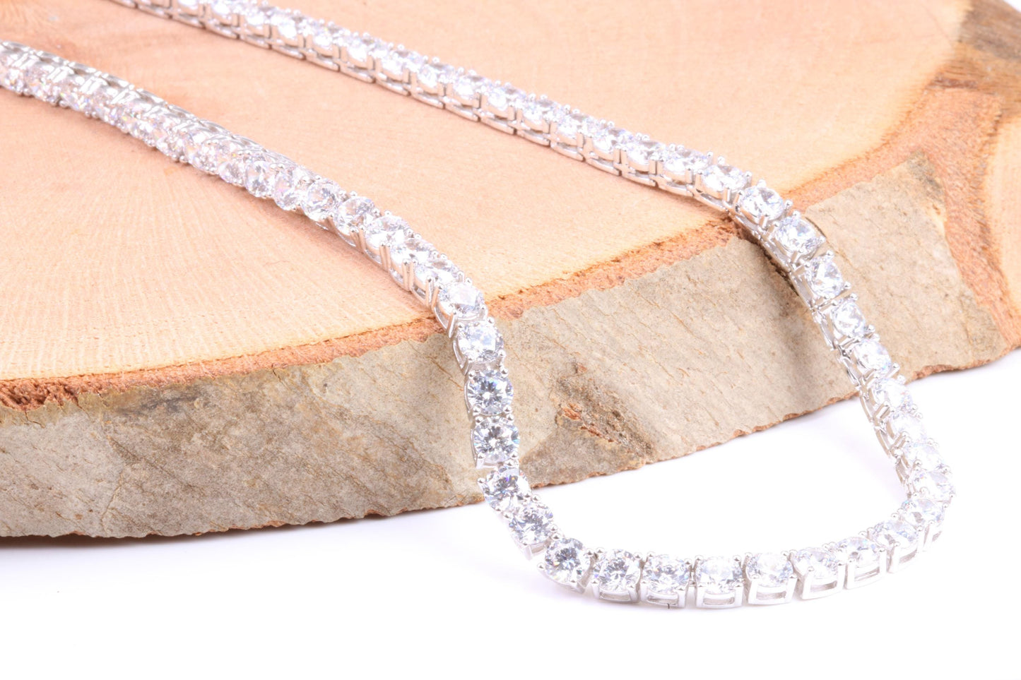 Cubic Zirconia set Tennis Necklace, made from solid Sterling Silver, 20 Inches Long x 4 mm wide