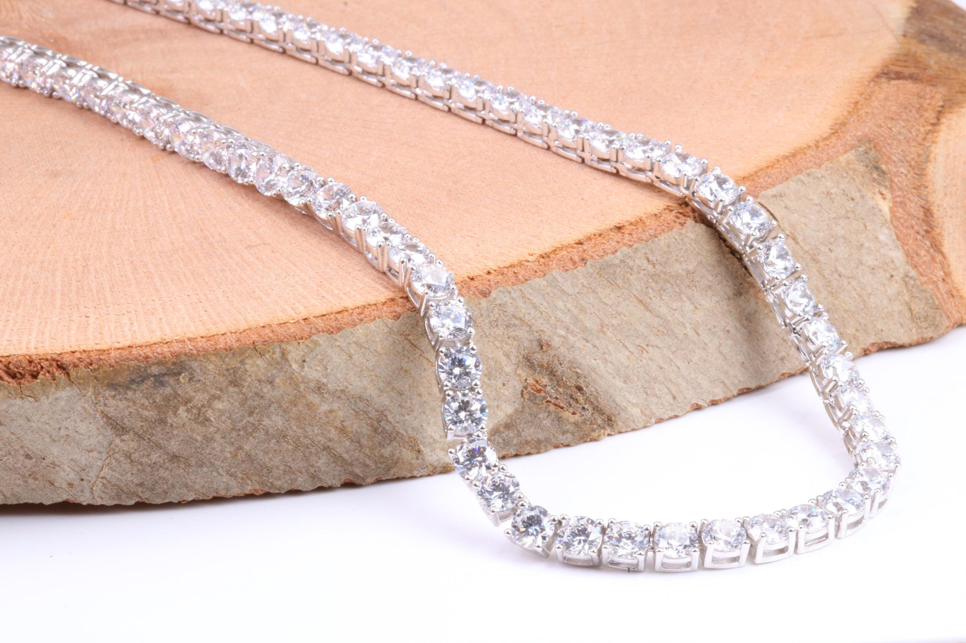 Cubic Zirconia set Tennis Necklace, made from solid Sterling Silver, 20 Inches Long x 4 mm wide