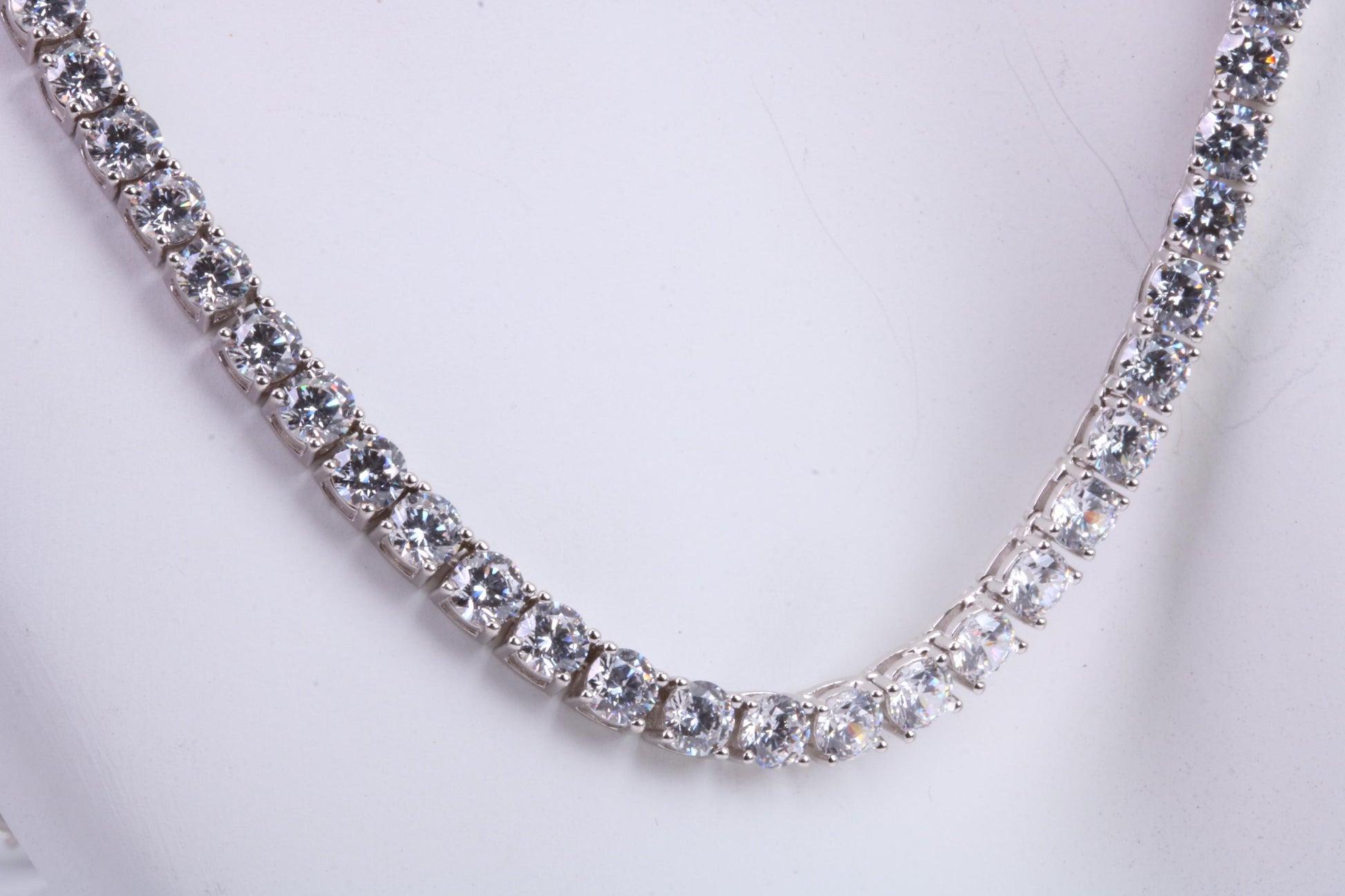 Cubic Zirconia set Tennis Necklace, made from solid Sterling Silver, 20 Inches Long x 4 mm wide