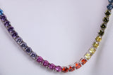 Rainbow Cubic Zirconia set Tennis Necklace, made from solid Sterling Silver, 20 Inches Long x 4 mm wide
