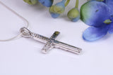 Small 32 mm Long Cubic Zirconia set Crucifix Necklace, Made From Solid Cast Silver, Complete With Silver Chain
