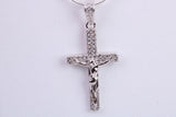 Small 32 mm Long Cubic Zirconia set Crucifix Necklace, Made From Solid Cast Silver, Complete With Silver Chain