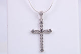 Small 32 mm Long Cubic Zirconia set Cross Necklace, Made From Solid Cast Silver, Complete With Silver Chain