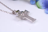 31 mm Long Cubic Zirconia Encrusted Cross Necklace, made from solid Sterling Silver