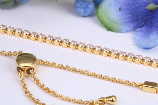 Line Tennis Bracelet, made from solid Sterling Silver and Yellow Gold Plated, Length adjustable