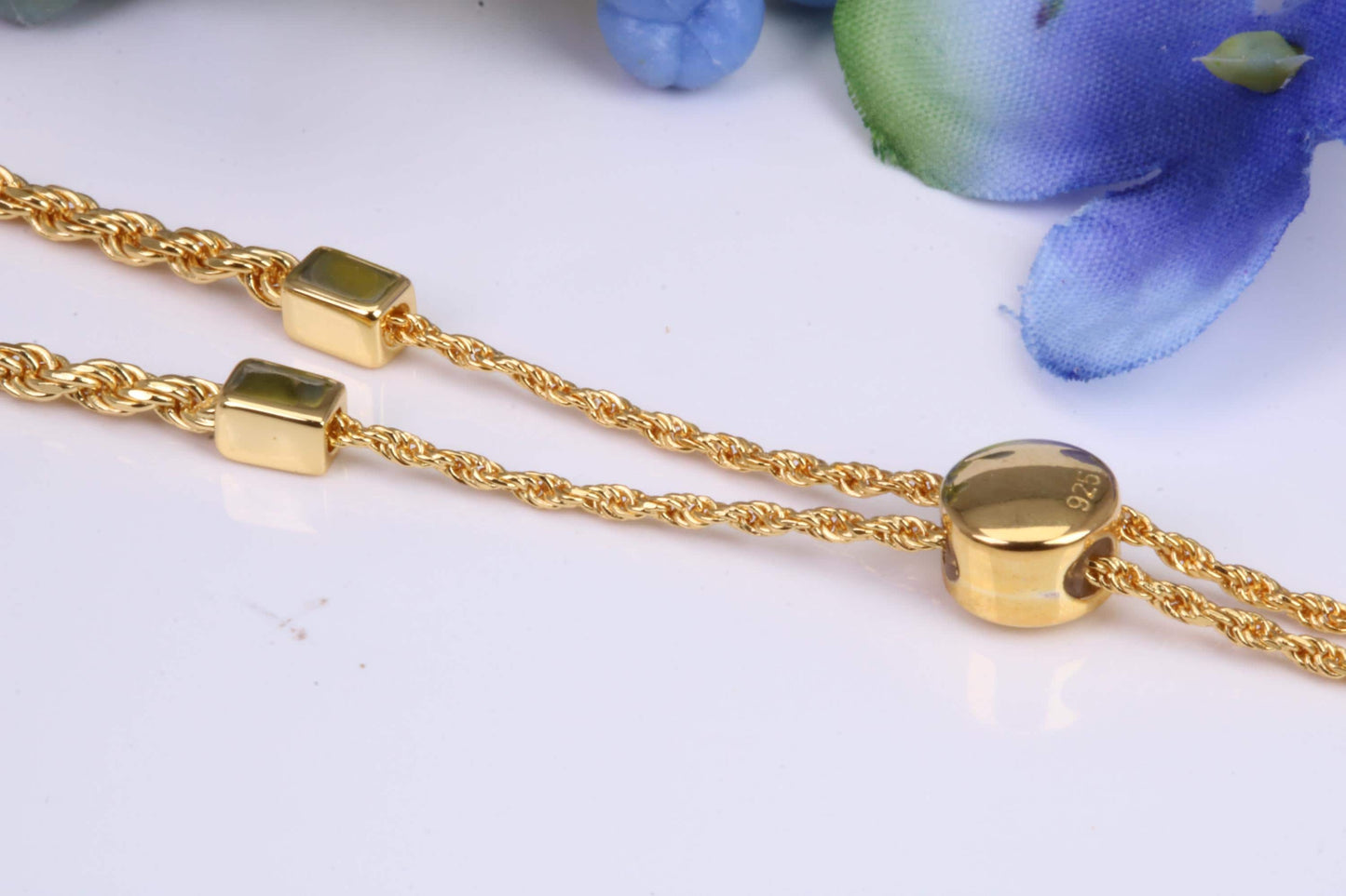 Twisted Rope Bracelet, made from solid Sterling Silver and Yellow Gold Plated, Length adjustable