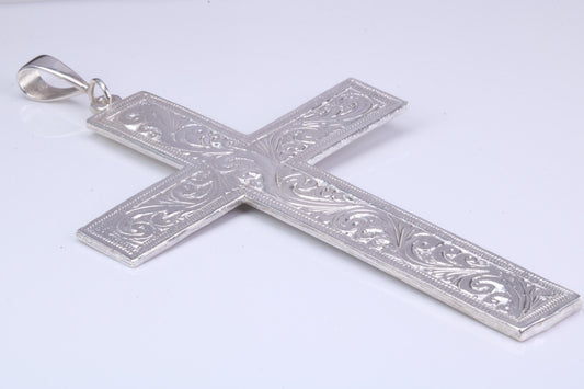 Very Very Large Ornate Cross, Measuring 110 mm Long, Made From Solid Cast Silver, British Hallmarked