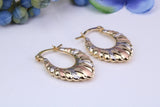 24 mm Long Three Colour Hoop Creole Earrings Made from 9ct Yellow Gold