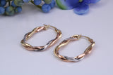 30 mm Long Two Tone Hoop Creole Earrings Made from Solid 9ct Yellow Gold