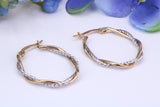 27 mm Long Two Tone Hoop Creole Earrings Made from Solid 9ct Yellow Gold