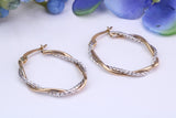 27 mm Long Two Tone Hoop Creole Earrings Made from Solid 9ct Yellow Gold
