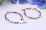 27 mm Long Two Tone Hoop Creole Earrings Made from Solid 9ct Yellow Gold
