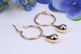 35 mm Long Dropper Hoop Earrings Made from 9ct Yellow Gold