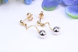 27 mm Long Two Tone Gold Ball Dropper Earrings Made from 9ct Yellow Gold