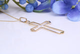 Simple 33 mm Long Cross Together with 16 Inch Long Chain, Made from Solid Yellow Gold with High Polished Finish