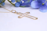 Simple 33 mm Long Cross Together with 16 Inch Long Chain, Made from Solid Yellow Gold with High Polished Finish