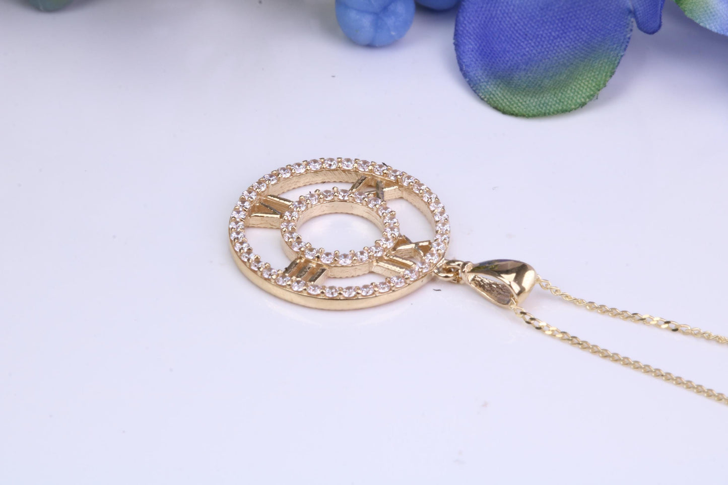 16 mm Round Yellow Gold Cubic Zirconia set Pendant with Chain, Gold and Diamond Look for a Fraction of the Cost