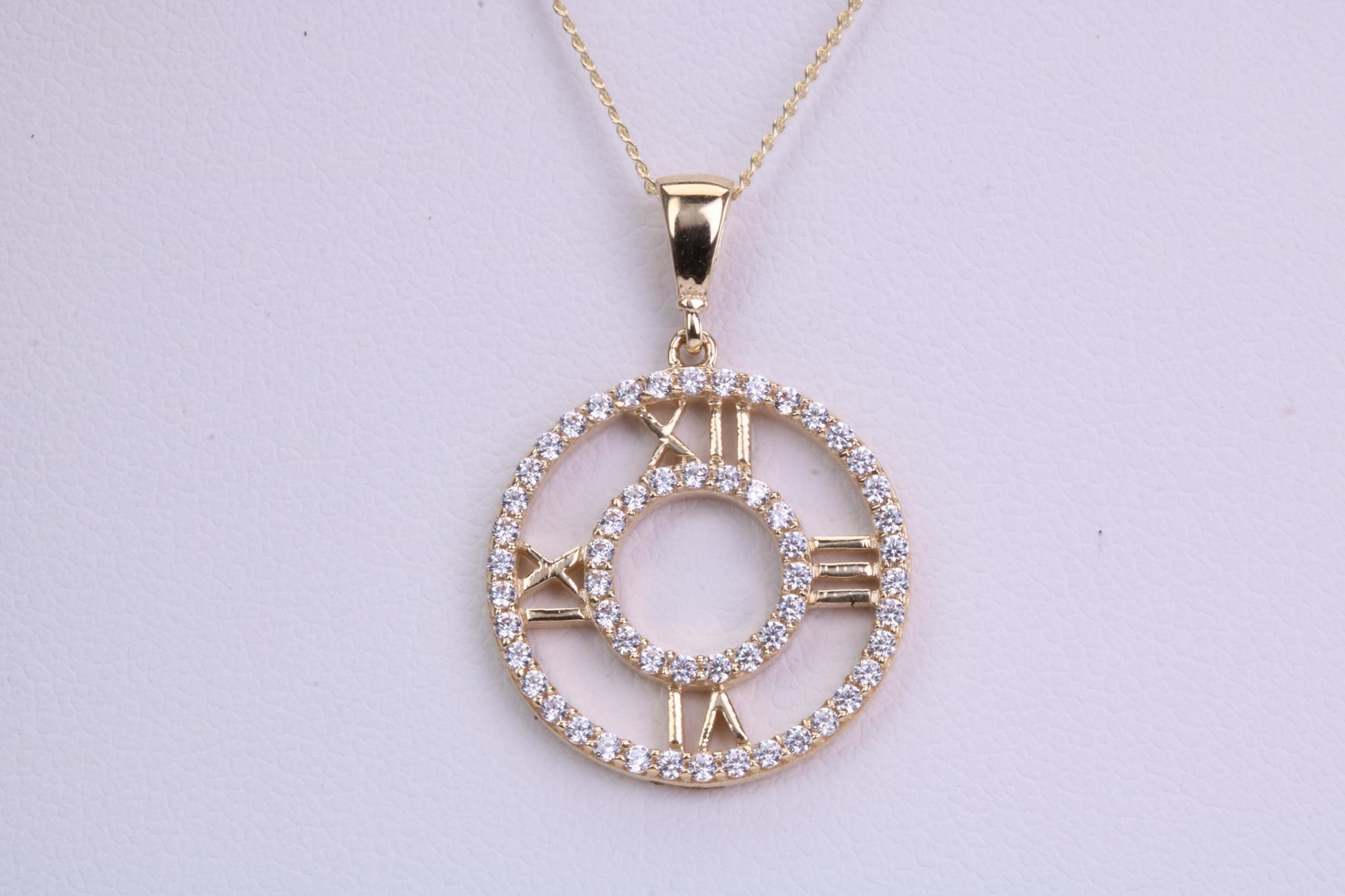 16 mm Round Yellow Gold Cubic Zirconia set Pendant with Chain, Gold and Diamond Look for a Fraction of the Cost