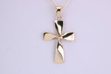 25 mm Long Cross Together with 16 Inch Long Chain, Made from Solid Yellow Gold with High Polished Finish