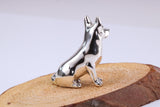 Sitting German Shepard Dog Miniature Figurine, Made from Cast 925 Grade Sterling Silver with British Hallmark