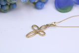 Small Solid Gold Cross Together with 16 Inch Long Chain, Made from Solid Yellow Gold with High Polished Finish