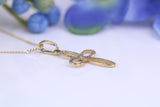 Small Solid Gold Cross Together with 16 Inch Long Chain, Made from Solid Yellow Gold with High Polished Finish