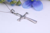 38 mm Long White Gold Cross Necklace Together with 16 Inch Long Chain, Made from Solid White Gold with High Polished Finish