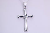 38 mm Long White Gold Cross Necklace Together with 16 Inch Long Chain, Made from Solid White Gold with High Polished Finish