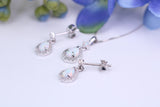 Natural Opal and Natural Diamonds set Necklace with Matching Dropper Earrings, Made From Solid White Gold