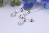 Natural Opal and Natural Diamonds set Necklace with Matching Dropper Earrings, Made From Solid White Gold