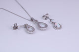 Natural Opal and Natural Diamonds set Necklace with Matching Dropper Earrings, Made From Solid White Gold