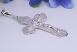 67 mm Long, Large Ornate Sterling Silver Crucifix, Made From Solid Cast Silver, British Hallmarked