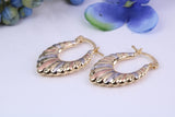 24 mm Long Three Colour Hoop Creole Earrings Made from 9ct Yellow Gold