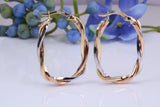 30 mm Long Two Tone Hoop Creole Earrings Made from Solid 9ct Yellow Gold